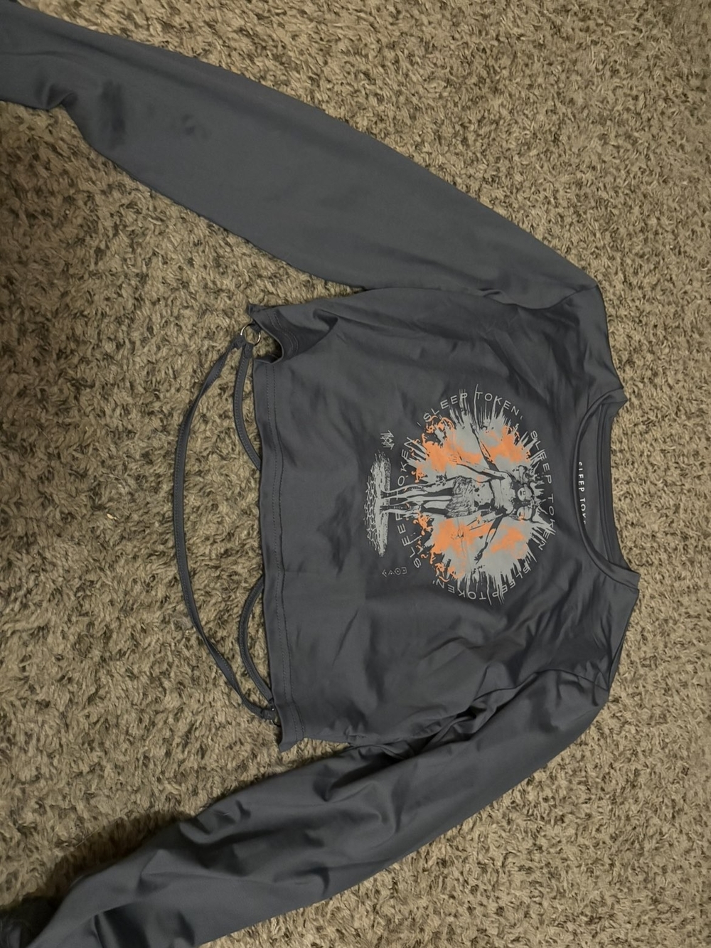 Women's Gray Crewneck Long Sleeve T-Shirt with Orange Graphic